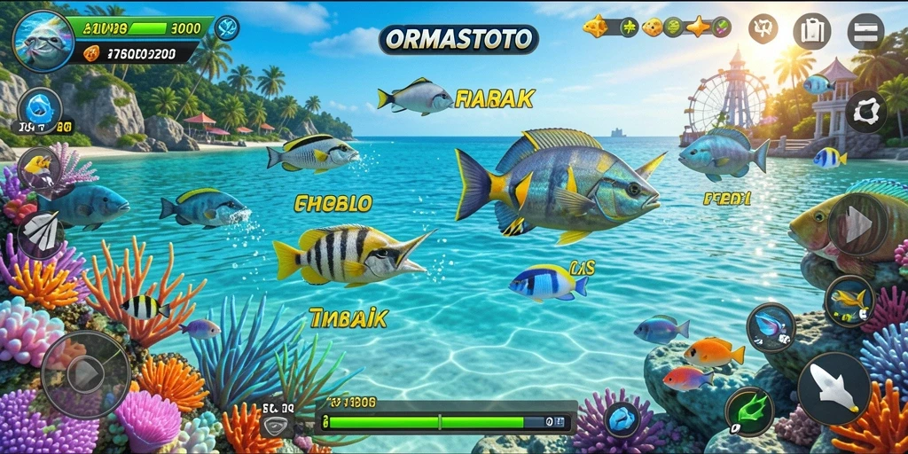 Tangkapan layar dari gameplay Tembak Ikan yang mendebarkan di ORMASTOTO.