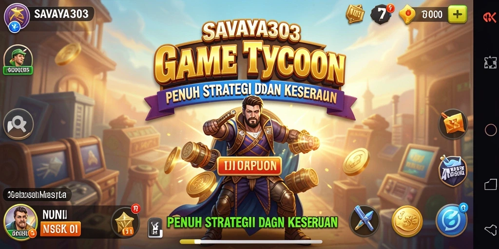 Screenshot utama menunjukkan gameplay dinamis SAVAYA303 dalam membangun bisnis.