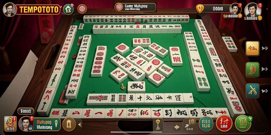 Screenshot gameplay TEMPOTOTO menunjukkan variasi ubin Mahjong yang menarik.