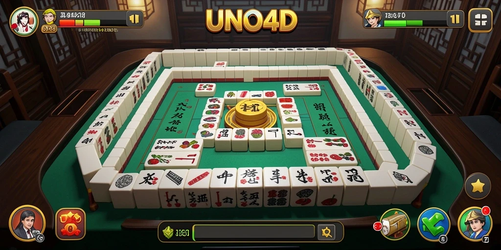 Tampilan menarik dari gameplay UNO4D dengan berbagai ubin Mahjong.